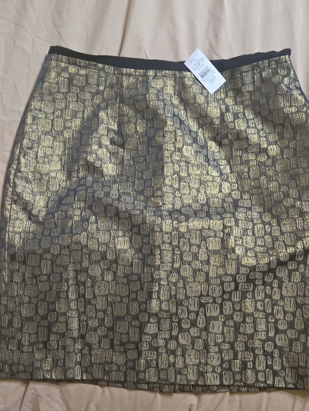 LOFT Black and Gold Brocade Textured Pencil Skirt